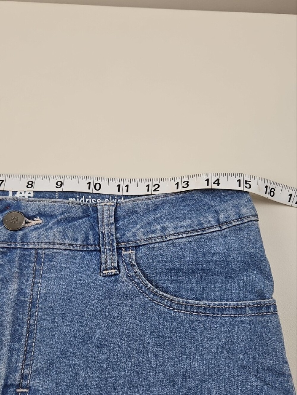 Lee Rider Mid Rise Stretch Denim Skort Size 10 Medium Blue Jean Classic - Picture 8 of 11
